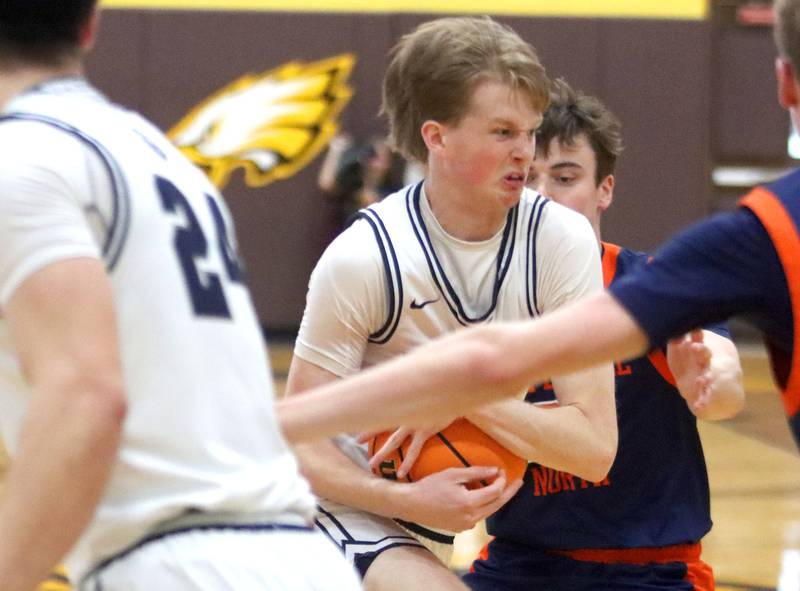 Cary-Grove’s AJ Berndt heads for the hoop against Naperville North in varsity boys basketball Hinkle Holiday Classic action on Monday, Dec. 21, 2025, at Jacobs High School in Algonquin.