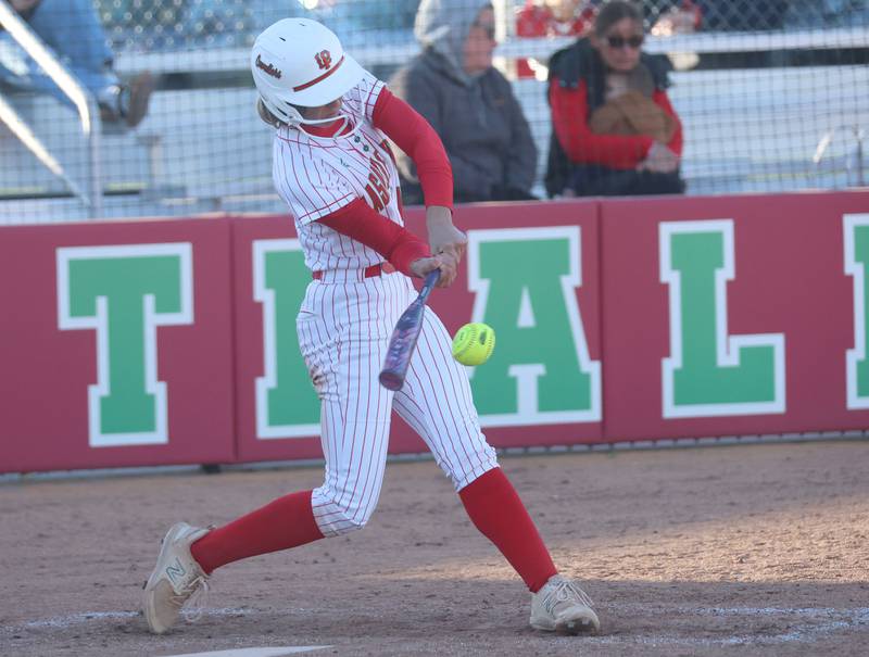 L-P's Kelsey Frederick gets a hit against Ottawa on Wednesday, April 29, 2026 at the L-P Athletic Complex in La Salle.