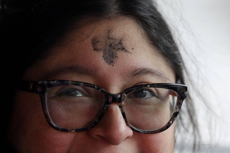 Ashes on the forehead of Brenda Rodriguez  during a Drive-Thru Ash Wednesday Blessing on Wednesday, March 05, 2025, at the United Methodist Church of Libertyville. This was the first time the church has offered a Drive-Thru Ash Wednesday Blessing, that created a simple convenient way for individuals to receive ashes and mark the beginning of the Lenten season.
