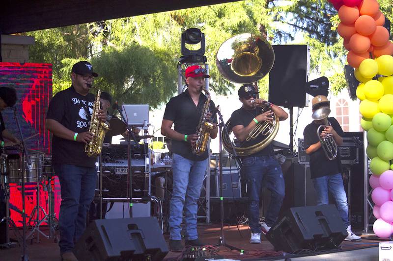 Tamborazo Los Tali plays at Fiesta en el Bicentennial Park at Saturday, Sept. 14, 2024 at Billie Limacher Bicentennial Park in Joliet.