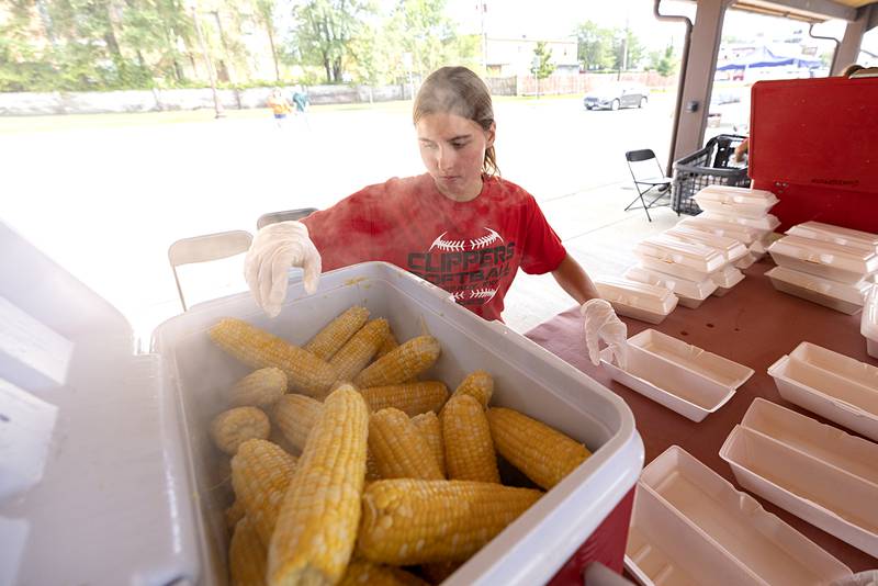 Brittlyn Whitman, a member of the SVCC Impact program, volunteers Monday, July 22, 2024 for the annual Rotary Broil and Boil Lunch. Many groups volunteered their time to help with the fundraiser.