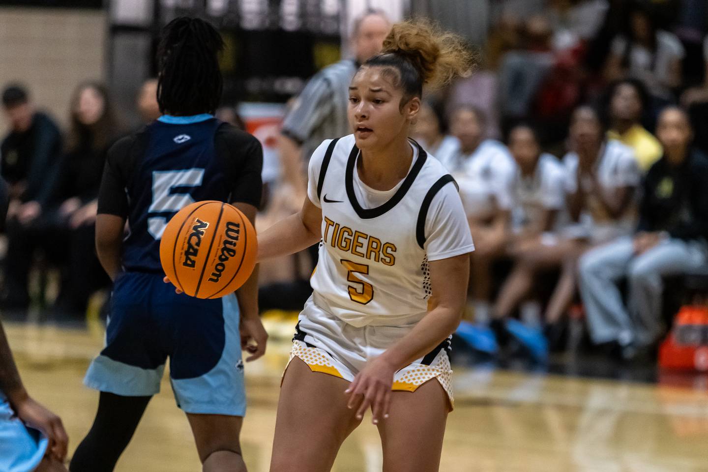 Joliet West's Niyonna Reddington makes a nice move during a varsity basketball game against Plainfield South at Joliet West on Dec. 4, 2025.
