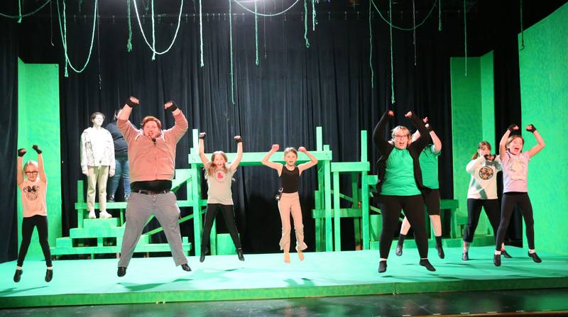 The cast of "Tarzan" acts out a scene during a rehearsal on Thursday, Jan. 16, 2025 at Stage 212 in La Salle.