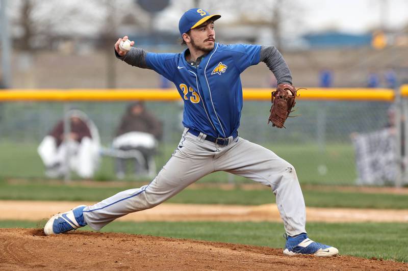 Somonauk's Broc Slais fires a pitch during their game against Hinckley-Big Rock Wednesday, May 4, 2022, at Hinckley-Big Rock High School.