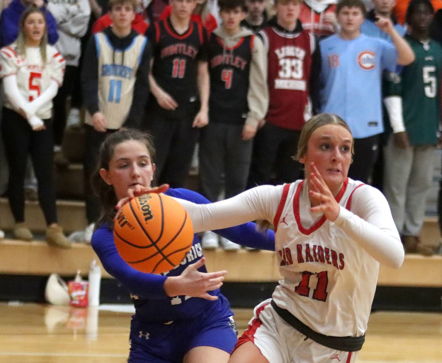 Huntley’s Anna Campanelli has for the hoop against Lake Zurich in IHSA Class 4A Sectional girls basketball action on Tuesday, Feb. 25, 2025, at Huntley High School in Huntley.