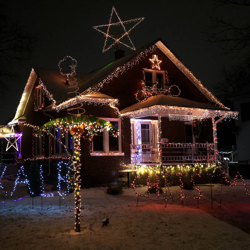 The house at 429 South Fifth Street Thursday, Dec. 19, 2024, in DeKalb. This home is one of the entries in this year’s DeKalb Park District Holiday House Decorating Contest.