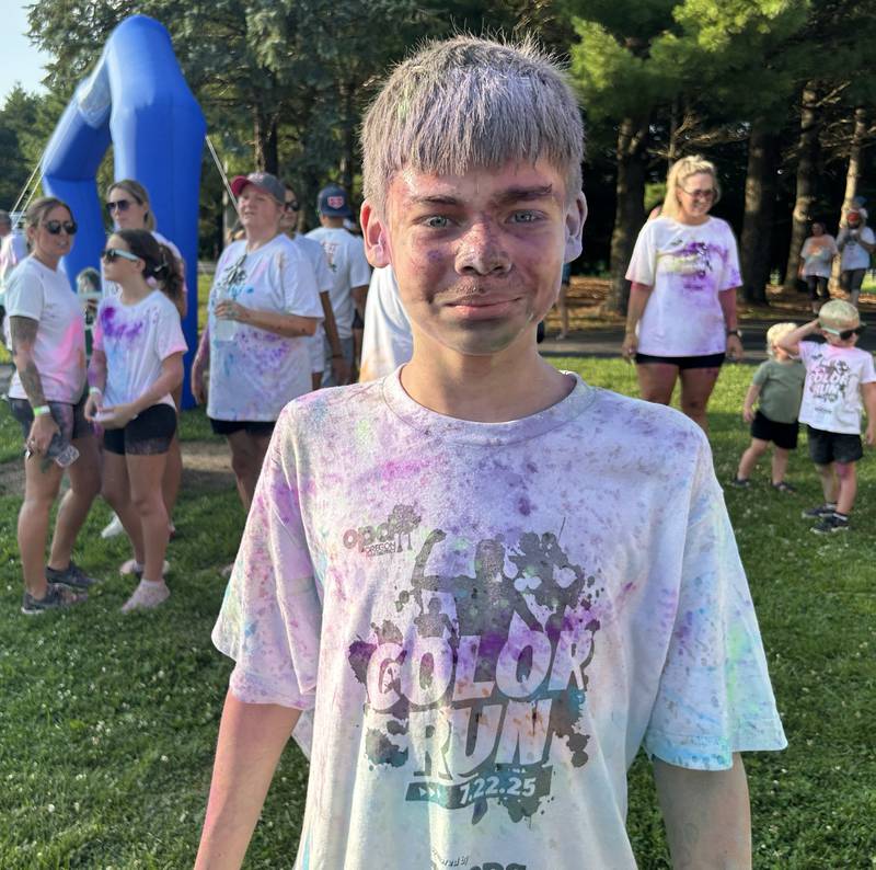 Wyatt Porter, 11, of Oregon, shows his "colors" after participating in the Oregon Park District's Color Run on Tuesday, July 22, 2025 at Oregon Park West.