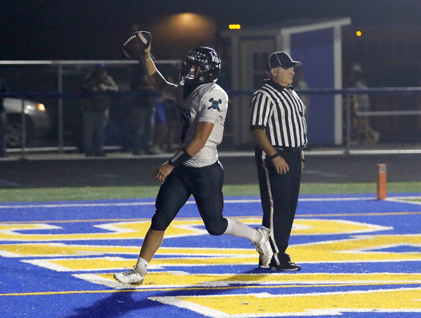 Woodstock North's Parker Halihan scored a touchdown during a Kishwaukee River Conference football game against Johnsburg on Friday, Sept. 26, 2025, at Johnsburg High School.