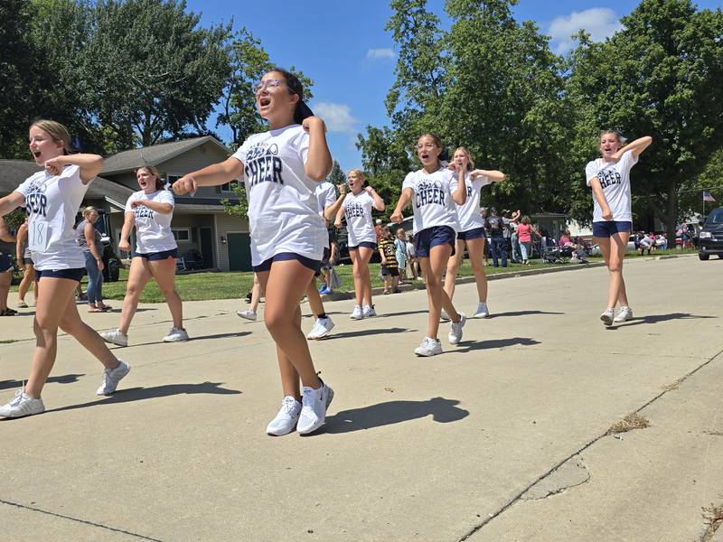 Fieldcrest cheerleaders participate Sunday, Aug. 11, 2024, in the Wenona Days Grand Parade.