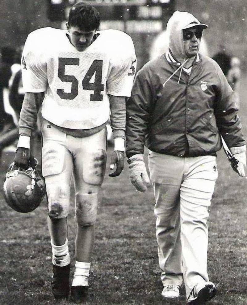 Charlie Waca of Princeton will be inducted into the IHSFCA Hall of Fame next spring. He was an assistant coach for 38 years, including stops at Tiskilwa, Princeton and Kewanee. He is shown here in a photo taken by the BCR's Charlie Ellerbrock walking off the field following Princeton's 1993 playoff loss at Hall.