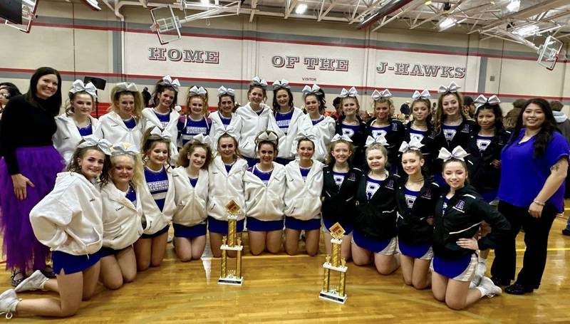 The Rochelle Township High School competition cheer teams for both placed on Saturday, Dec. 6, 2025 at the J-Hawk Competition in Rockford. Varsity took home a first place finish and junior varsity took home second place.
