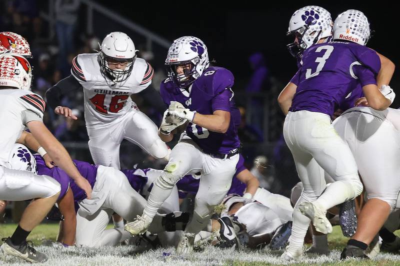 Wilmington’s Kyle Farrell breaks through the line on a run against Stillman Valley in the first round of the playoffs on Saturday, Nov. 2, 2024 in Wilmington.