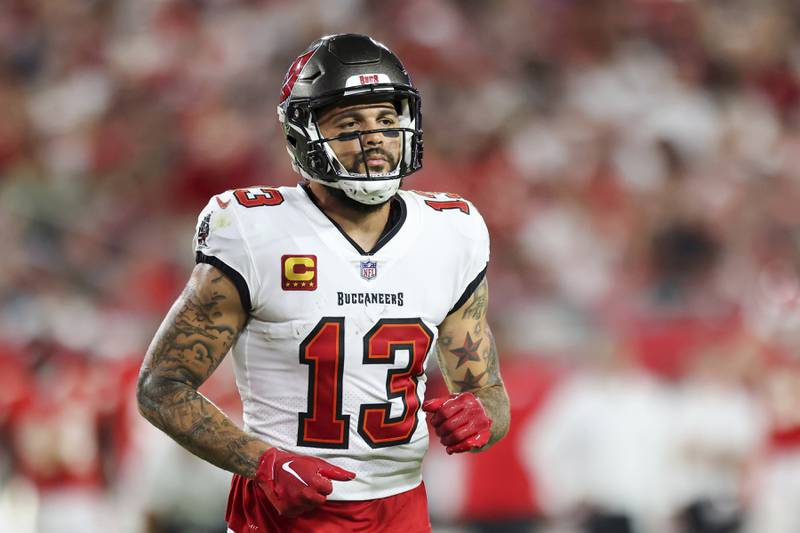 Tampa Bay Buccaneers wide receiver Mike Evans (13) runs to the line during a NFL football game against the Kansas City Chiefs, Sunday, Oct. 2, 2022 in Tampa, Fla. (AP Photo/Alex Menendez)