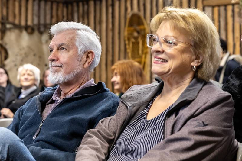 Paul and Victoria Eggerstedt, of Crest Hill, enjoy the We, the Native People presentation at the Isle a la Cache Museum in Romeoville on March 14, 2026.