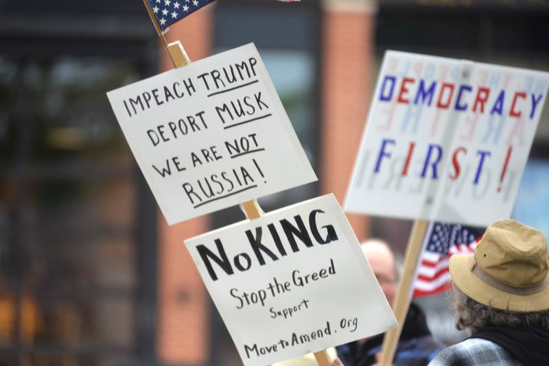 Attendees displayed a variety of signs at the May Day Rally on Thursday, May 1, 2025 in Oregon.