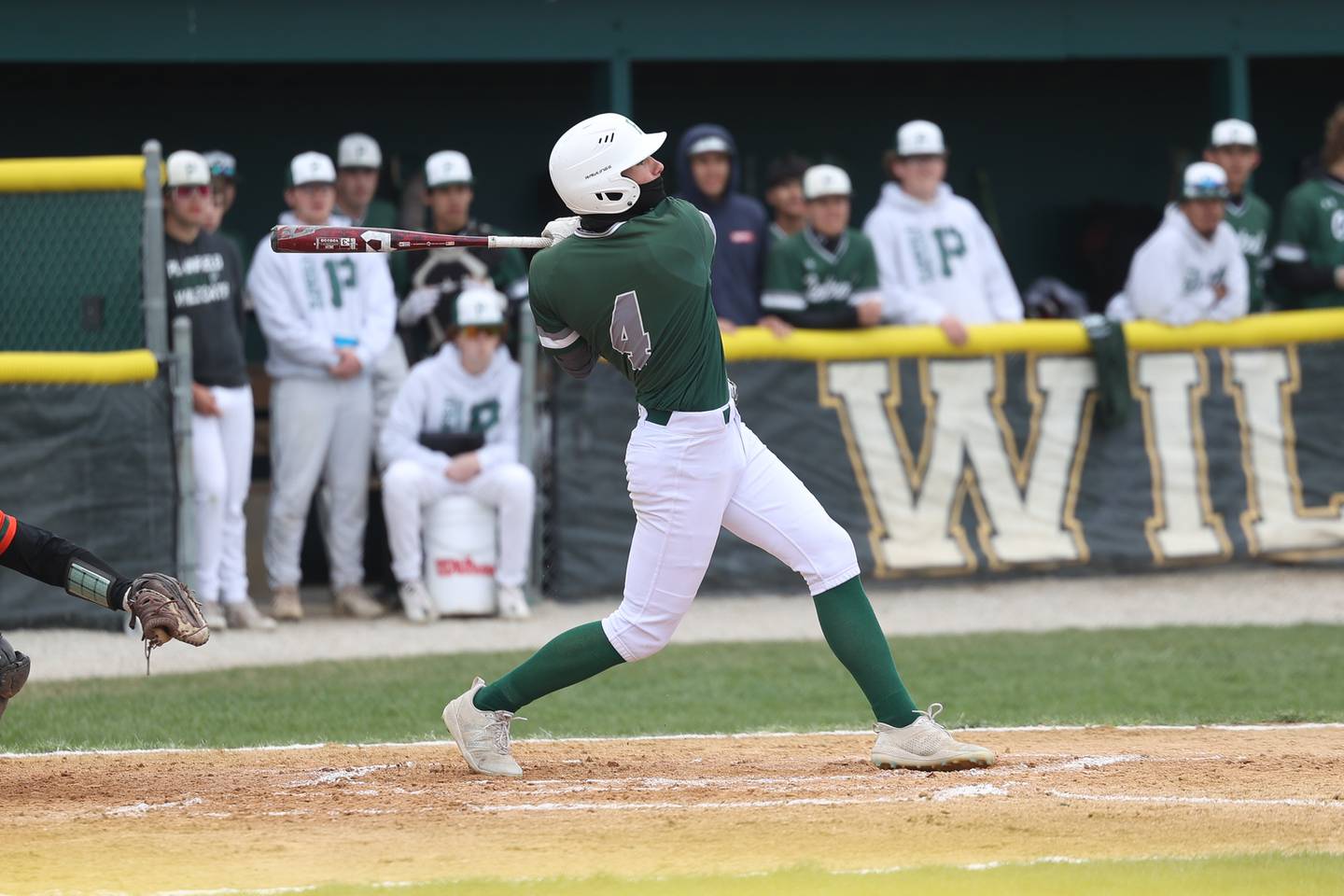 Plainfield Central’s Taylor Kujak connets against Plainfield East on Tuesday, April 25, 2023 in Plainfield.