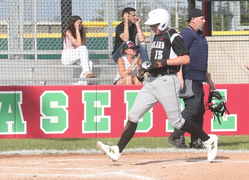 Kaneland's Kanon Baxley scores the teams first run against L-P on Tuesday, May 13, 2025 at Huby Sarver Field at the L-P Athletic Complex in La Salle.