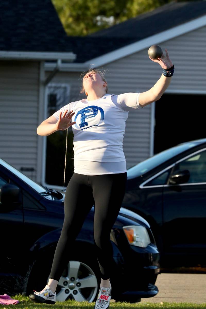 Princeton's Morgan Foes won both the shot and discus in Tuesday's Howard-Monier Invite.