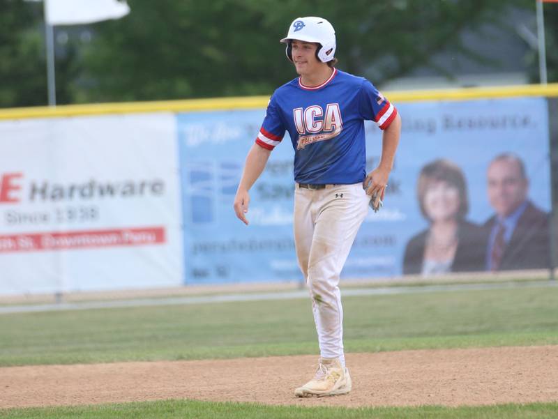 Plainfield North's Brendan Henderson smiles during the ICA Senior Baseball All Star Game on Monday, June 30, 2025 at Schweickert Stadium in Peru.
