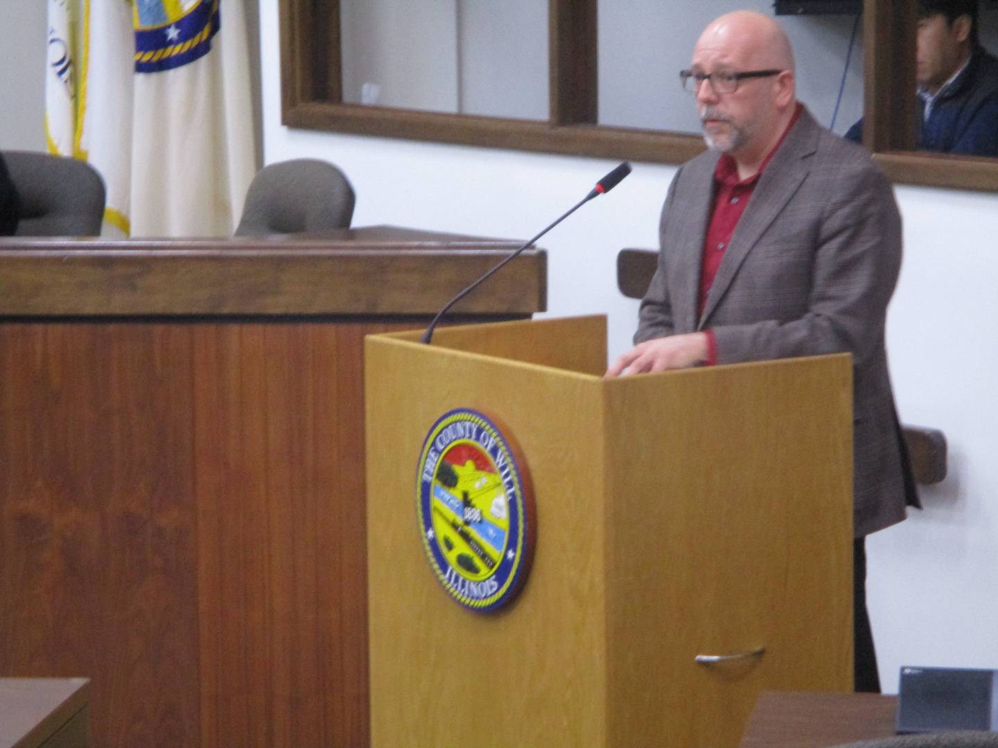 Quinn Adamowski, a joliet resident who also is regional advocacy manager for Landmarks Illinois, tells the Will County Board about developers interested in the old courthouse on Thursday. March 16, 2023.