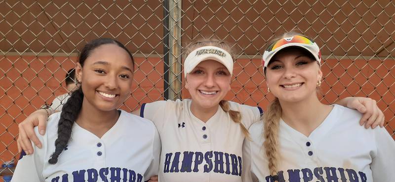 Hampshire's Julie Akins, Bria Riebel and Alexa Schuring.
