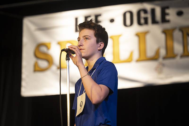 Anthony Sagel of Sterling’s St. Mary’s School competes Thursday, Feb. 19, 2026, during the Lee-Ogle-Whiteside County Regional Spelling Bee. Sagel missed on the word hoagies in round 3.