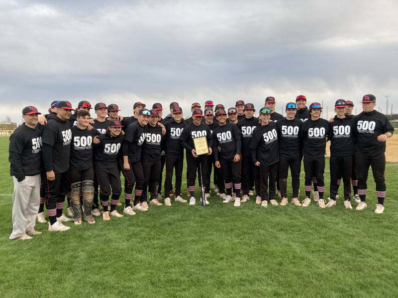 Huntley baseball coach Andy Jakubowski got his 500th victory as the Red Raiders beat Jacobs 12-2 on Monday.
