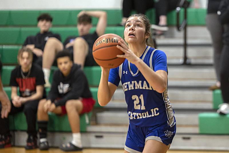 Newman’s Madison Duhon looks to put up a shot against Rock Falls Thursday, Nov. 16, 2023.