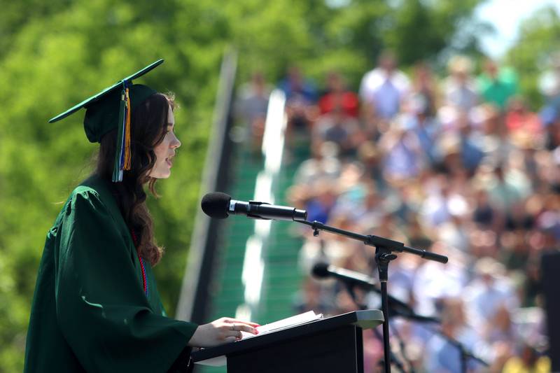 Student Body President Mary Connor makes her address titled “gratitude” as York High School held its graduation at the school in Elmhurst on Sunday.