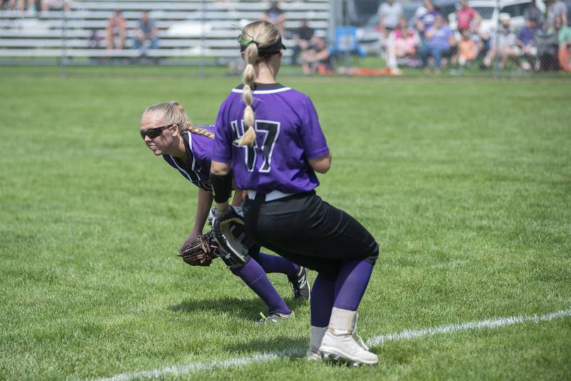 Dixon’s Morgan Leslie fields a ball in right field Saturday, May 28, 2022 against Sterling.