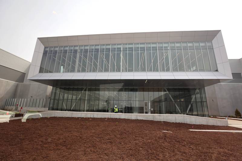 The entrance to one of the buildings that will house the administrative offices and staff meeting spaces in between larger buildings expected to hold massive football-field sized computer servers at the Meta DeKalb Data Center Wednesday, April 27, 2022. Meta announced Wednesday it will expand its DeKalb facility by two buildings, with a local investment expected to top $1billion and bring in hundreds of jobs.