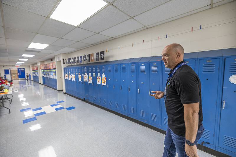 Merrill School principal Brody Rude talks about the improved scores at the school Friday, Nov. 1, 2024, in Rock Falls.