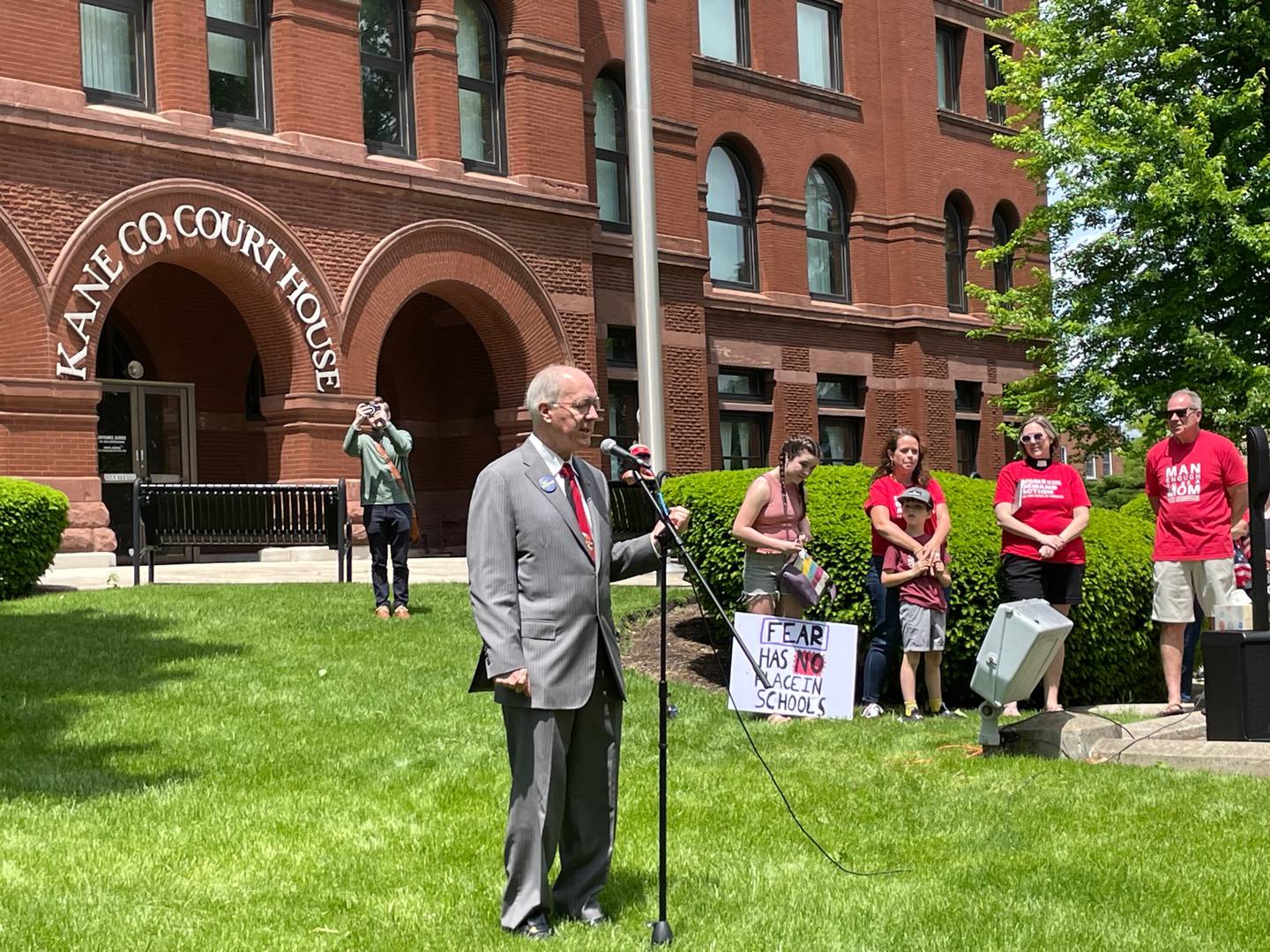 U.S. Rep. Bill Foster, D-Naperville, spoke at a rally against gun violence in Geneva on Saturday. Foster told the crowd that he is "so sick and tired of reading the stories" about gun violence.