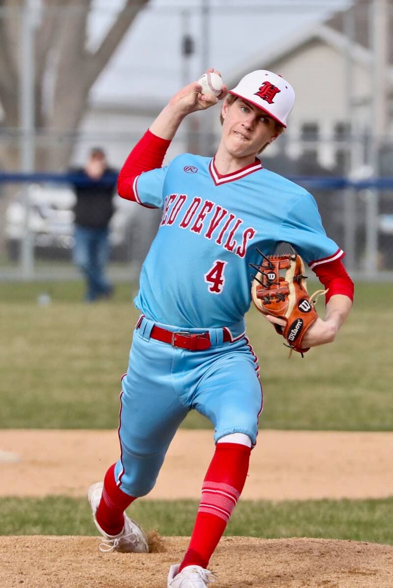 Hall sophomore Max Bryant pitches during Monday's game at Prather Field. He shut out host Princeton 2-0 on two hits while striking out 10.
