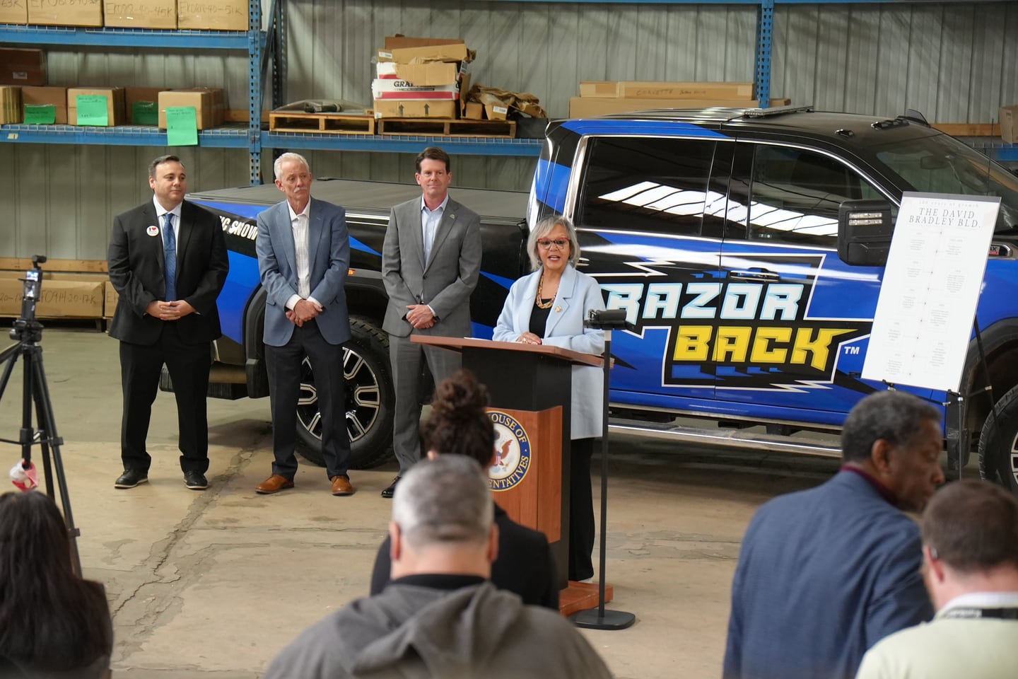 U.S. Rep. Robin Kelly addresses a gathering of local officials at the David Bradley Industrial Park campus in Bradley, Feb. 17, 2026.