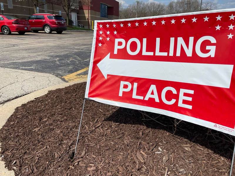 electionA sign reads "polling place" outside of the Romeoville Recreation Center on April 6, 2021.