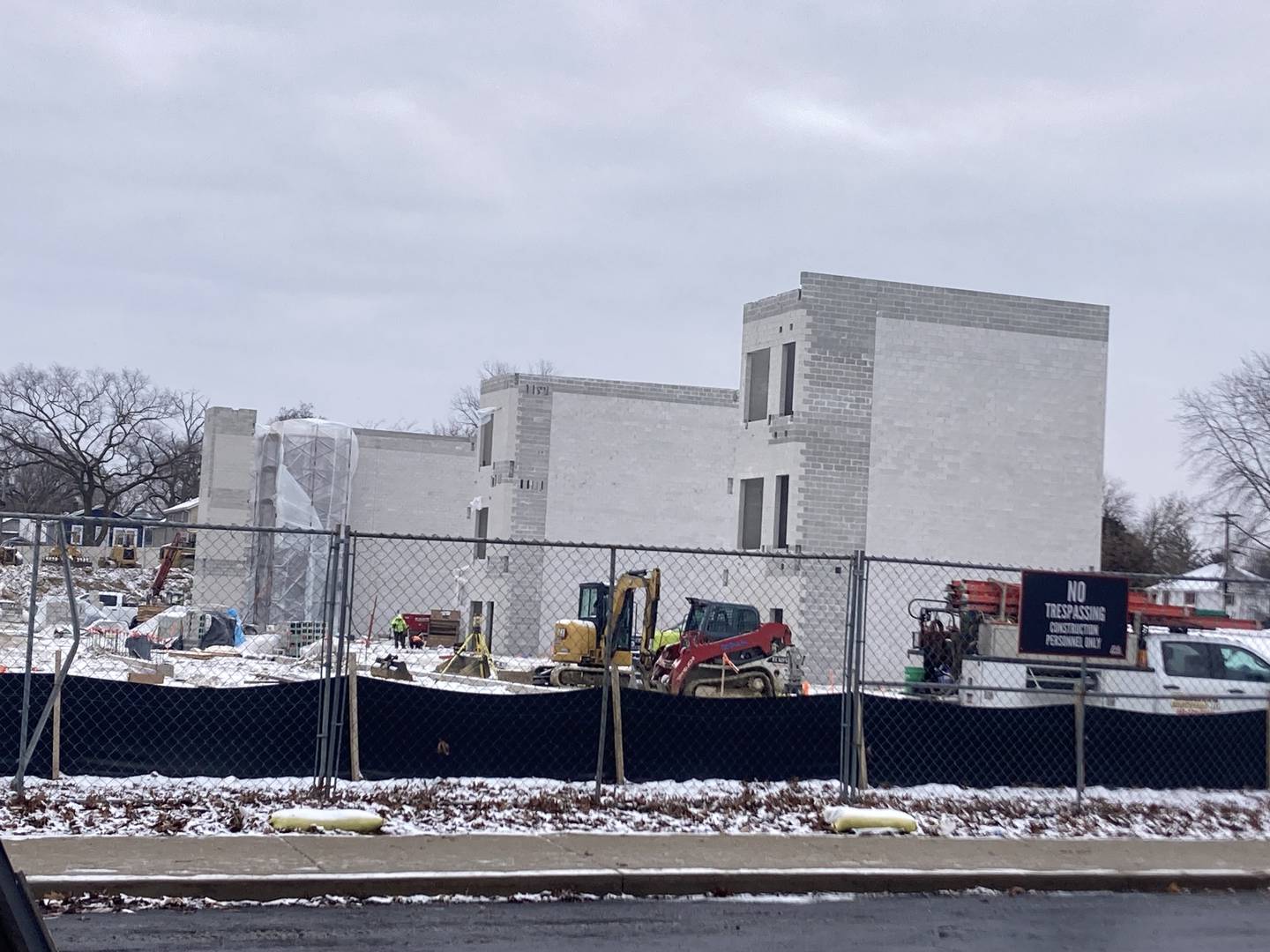 The future stairwells and elevator shaft of Gompers Junior High School have been erected where the gym will connect to the school at 1501 Copperfield Ave., in Joliet on Thursday Jan. 23, 2025.