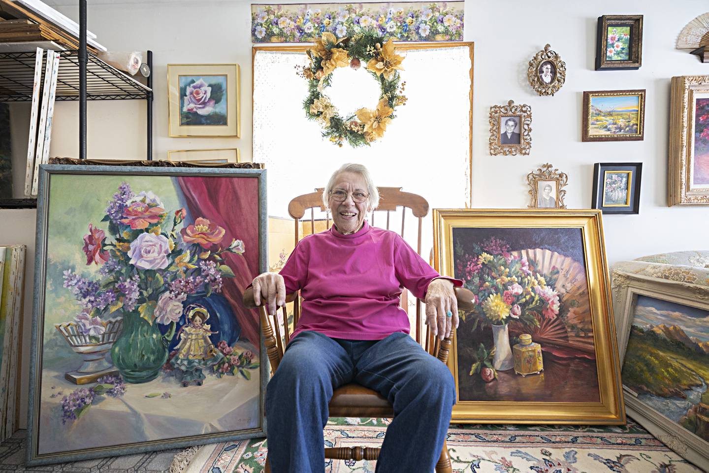 Beverly Garcia sits in her Dixon home studio Tuesday, Nov. 28, 2023. Artists Garcia and Jan Harvey will be opening their homes to an art show Dec. 1 and 2 to showcase their work ahead of the holiday season.