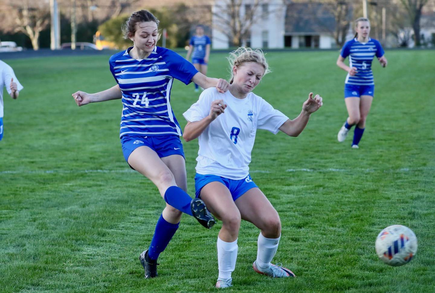 Princeton's Keighley Davis gets her kicks against HBR Monday night at Bryant Field. The Tigresses won 7-1.