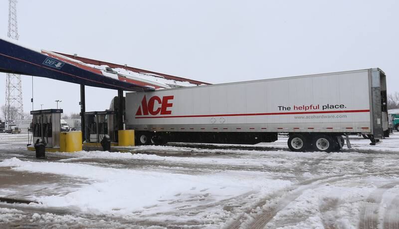 An Ace Hardware semi truck struck the canopy at the fuel pumps on Friday, Jan. 12, 2024 at the Road Ranger in Princeton.