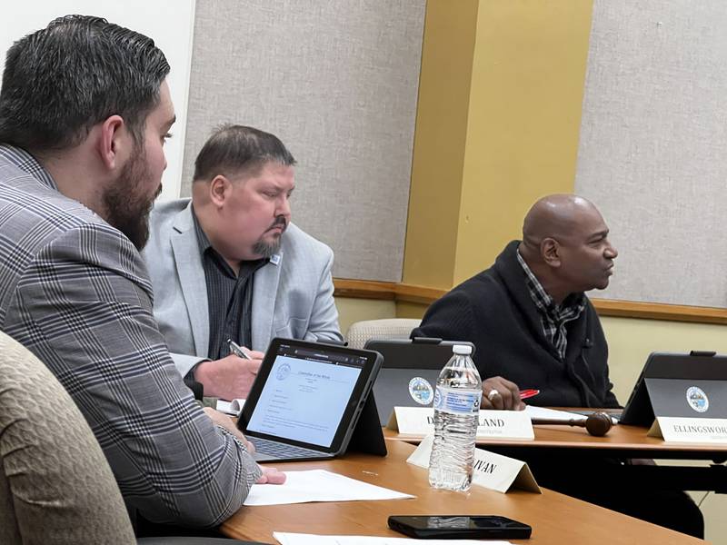 on Oct. 9, 2024, DeKalb County administrative staff Liam Sullivan, DeKalb County interim administrator Derek Hiland and DeKalb County Board Chair Ellingsworth Webb, a Democrat from District 9, spoke about various topics during a DeKalb County Board Committee of the Whole meeting.