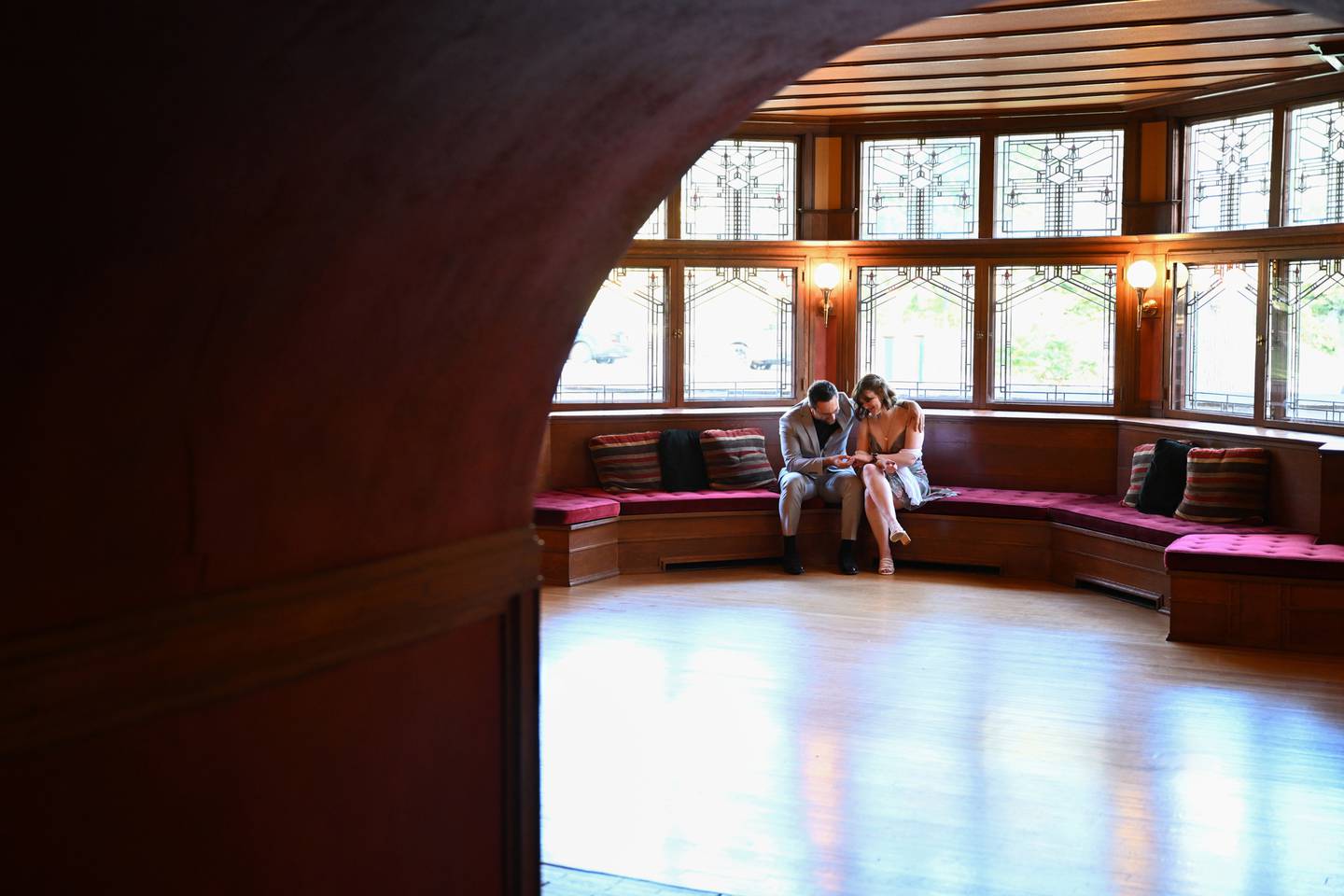 Newly engaged couple Colin Furrow, of Limestone, and Karilyn Ross, of Moweaqua, share a private moment after their engagement on Saturday, Oct. 4, 2025, at the B. Harley Bradley House in Kankakee.