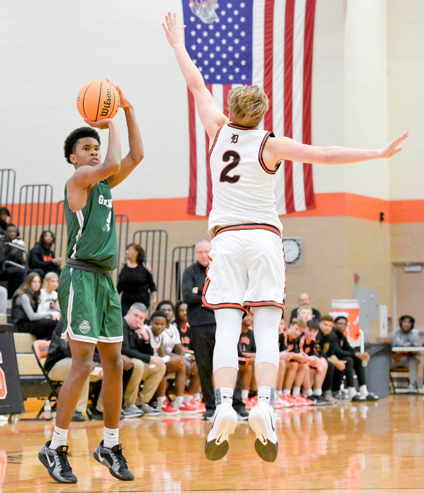 Glenbard West's TJ Williams (3) takes a shot against DeKalb during a game in DeKalb on Wednesday, Dec. 4, 2024.