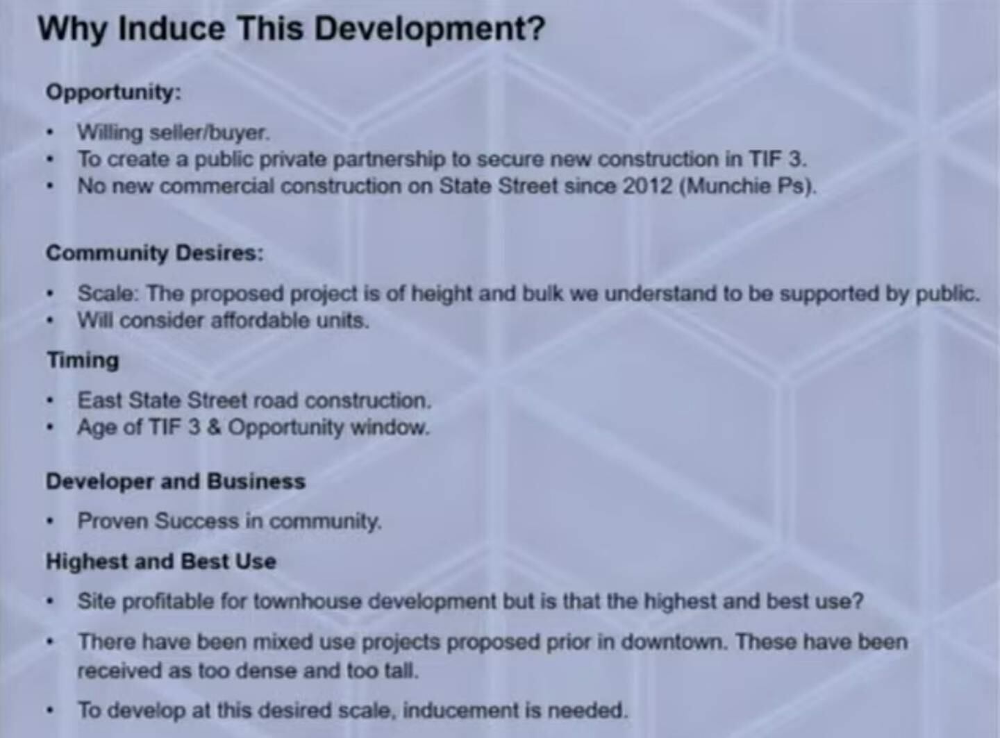 Director Cathleen Tymoszenko explained why officials should approve the concept plan, so Great Western Flooring can go ahead with refining its proposal for further action.