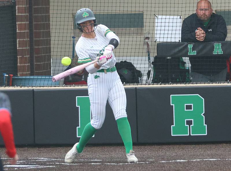 Seneca's Lexie Buis gets a hit against Ottawa on Friday, May 1, 2026 at Seneca High School.