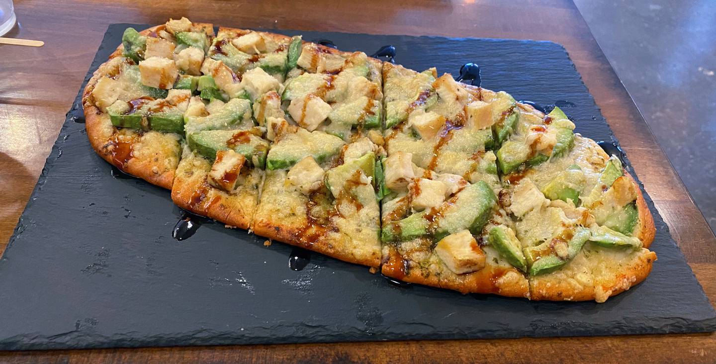 I ordered the California flatbread at Aroma Coffee and Wine in Crystal Lake. It came with avocado, chicken, pesto, parmesan and a balsamic barbecue glaze.