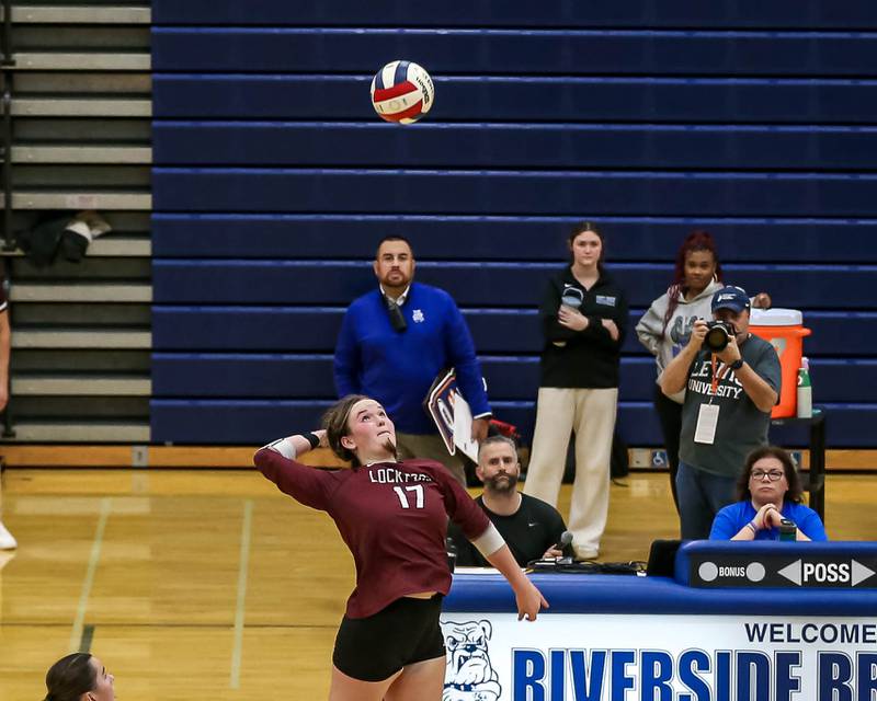 Lockport's Bridget Ferriter (17) spikes the ball during Class 4A Riverside-Brookfield Supersectional match between Lockport at Downers Grove South.  Nov 11, 2024  in Riverside.
