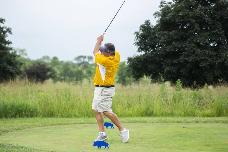 Jason Welker tees off on #10 to start the second round Sunday, July 17, 2022 of the Lincoln Highway golf tournament at Prairie View Golf Club in Byron.