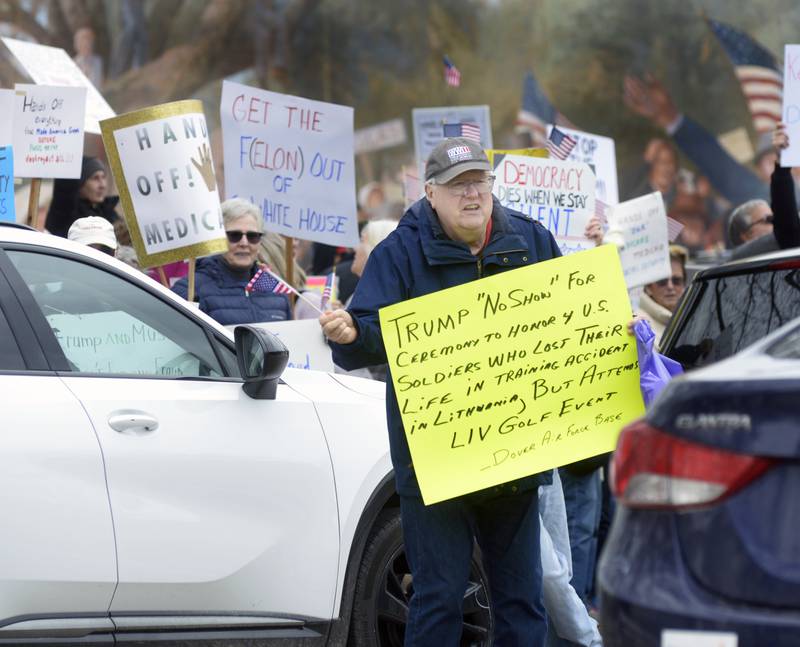 Members of Illinois Valley Indivisible participated in a Hands Off! march Saturday at Washington Square in Ottawa.  An estimated 200 voiced their concerns about Social Security, Medicare, Medicaid and veterans benefits. Similar protests took place through out the country as well.