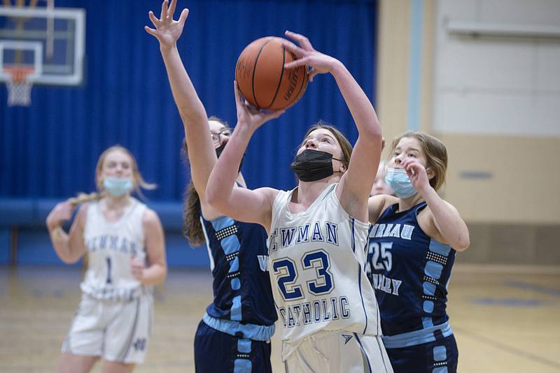 Newman's Adalyn Waldschmidt puts up a shot against Bureau Valley on Wednesday, Jan. 19, 2022.